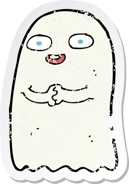 Bir insan tarafından çizilmiş komik bir karikatür hayaletinin gerilmiş çıkartması.