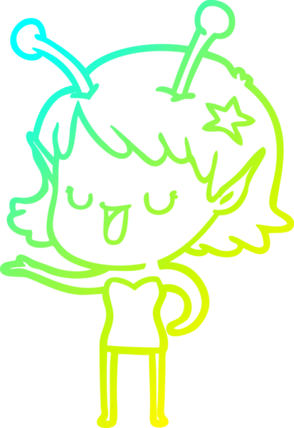 Bir insan tarafından çizilmiş mutlu uzaylı kız çizgi filminin soğuk gradyan çizimi.