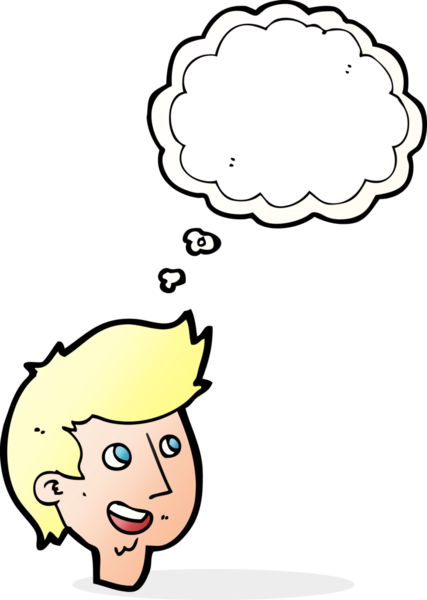 Bir insan tarafından çizilmiş düşünce baloncuklu mutlu çocuk yüzü.