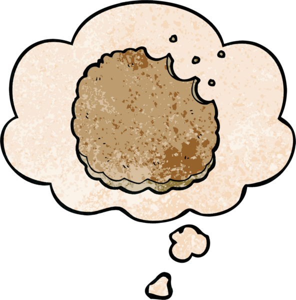 Düşünce baloncuklu çizgi film bisküvisi. Bir insan tarafından çizilmiş grunge doku tarzı.