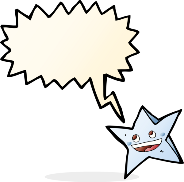 bir insan tarafından çizilmiş konuşma balonu olan mutlu bir yıldız karakteri.