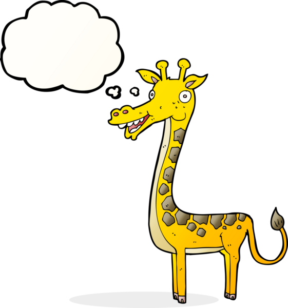 Bir insan tarafından çizilmiş düşünce baloncuklu zürafa.