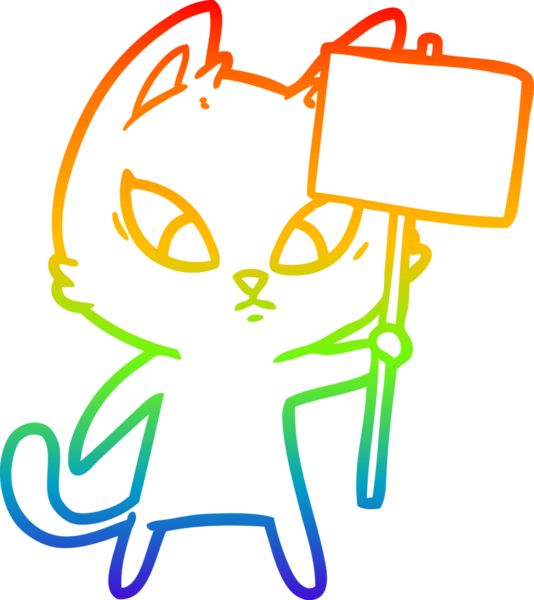 Karmaşık çizgi film kedisinin çizdiği gökkuşağı gradyanı. Protesto işareti bir insan tarafından çizilmiş.