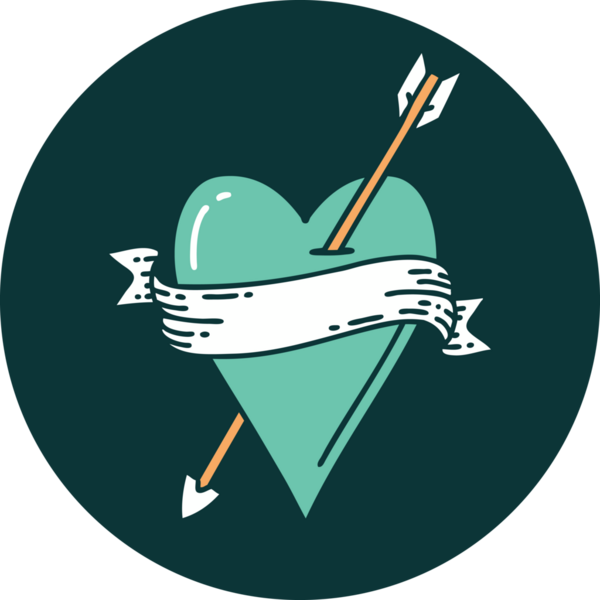 Bir insan tarafından çizilmiş ok kalp ve pankartın ikonik dövme şekli