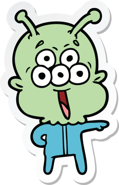 Bir insan tarafından çizilmiş mutlu bir uzaylı çizgi filminin çıkartması.