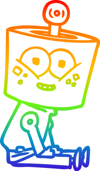 gökkuşağı gradyanı çizimi bir insan tarafından çizilmiş mutlu bir robot çizgi filmi.