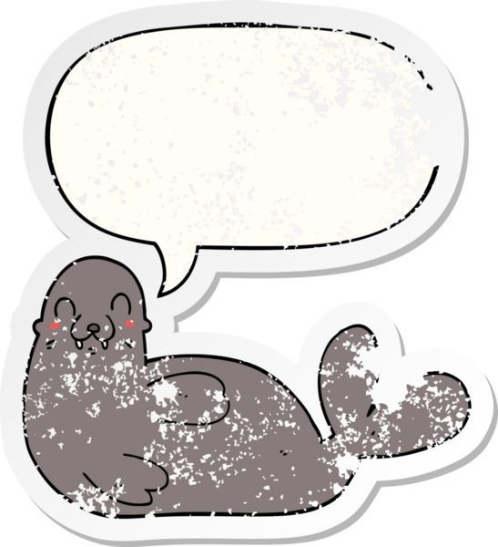 Konuşma baloncuklu karikatür mührü bir insan tarafından çizilmiş sıkıntılı eski bir çıkartma