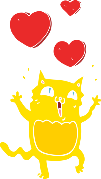 Düz renkli çizgi film kedisi bir insan tarafından çizilmiş delicesine aşık.