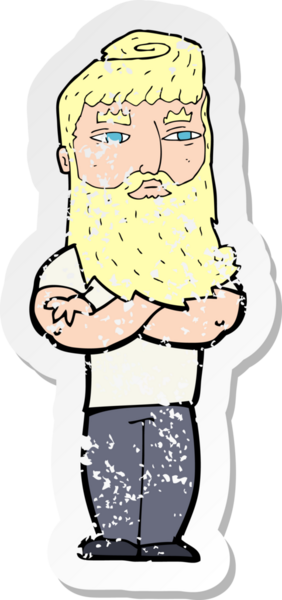 Bir insan tarafından çizilmiş sakallı, ciddi bir adamın karikatür çıkartması.