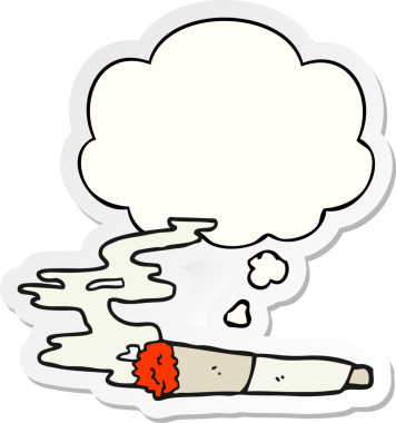 Düşünce baloncuklu çizgi film sigarası insan tarafından çizilmiş bir çıkartma gibi.