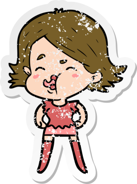 Bir insan tarafından çizilmiş karikatür kızının sıkıntılı çıkartması.