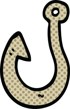 Bir insan tarafından çizilmiş karikatür tarzı balık kancası.