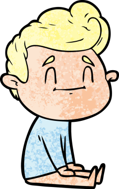 Bir insan tarafından çizilmiş yerde oturan mutlu çizgi film adamı.