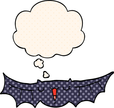 Çizgi roman tarzında düşünce baloncuğu olan bir yarasa insan tarafından çizilmiş.