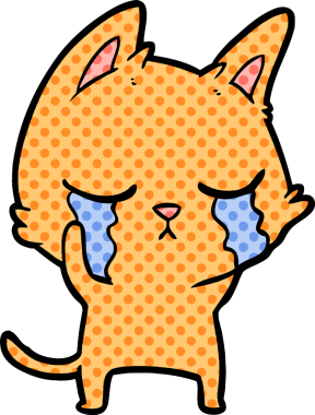 Bir insan tarafından çizilmiş ağlayan çizgi film kedisi.