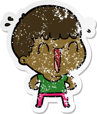 Bir insan tarafından çizilmiş gülen bir karikatürcünün sıkıntılı çıkartması.