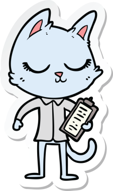 Bir insan tarafından çizilmiş, sakin bir çizgi film kedisinin çıkartması.