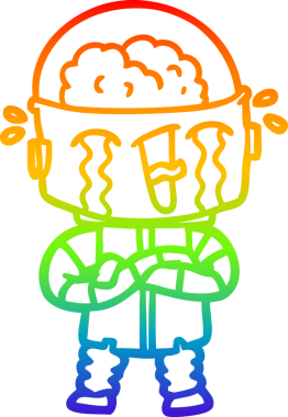 gökkuşağı gradyan çizimi bir insan tarafından çizilmiş ağlayan bir robot çizgi