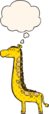 Çizgi roman tarzında düşünce balonu olan zürafa bir insan tarafından çizilmiş.