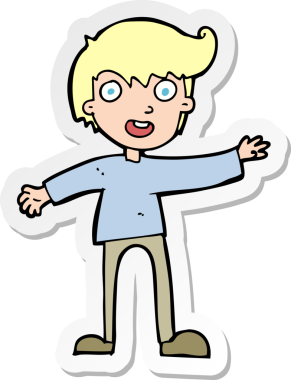 Bir insan tarafından çizilmiş heyecanlı bir çocuğun çıkartması.