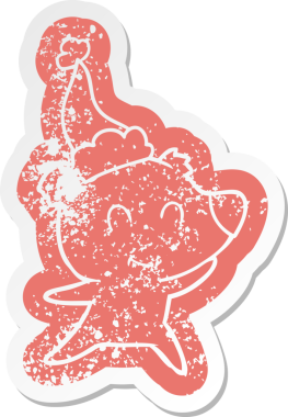 Dişi ayı çizgi filmi, bir insan tarafından çizilmiş Noel Baba şapkasının çıkartması.