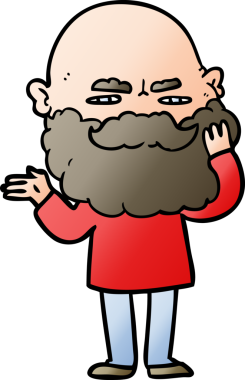 Bir insan tarafından çizilmiş sakallı bir çizgi film adamı.