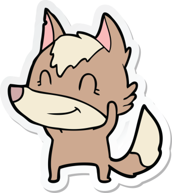 Bir insan tarafından çizilmiş dost canlısı bir kurt çizgi filminin çıkartması.