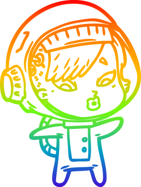 Gökkuşağı gradyan çizgi çizimi bir insan tarafından çizilmiş astronot bir kadın.