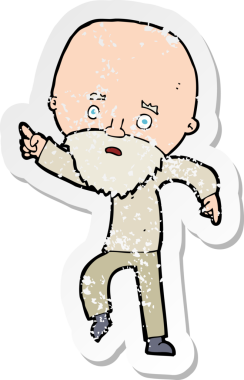 İnsan tarafından çizilmiş endişeli yaşlı bir adamın çizdiği bir çizgi filmin gerilimli çıkartması.