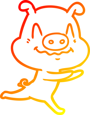 Bir insan tarafından çizilen gergin çizgi film domuzunun sıcak çizgi çizimi