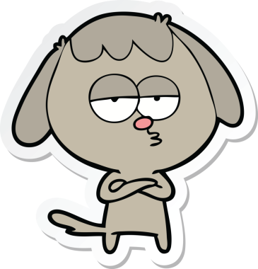 Bir insan tarafından çizilmiş sıkılan bir köpeğin çıkartması.