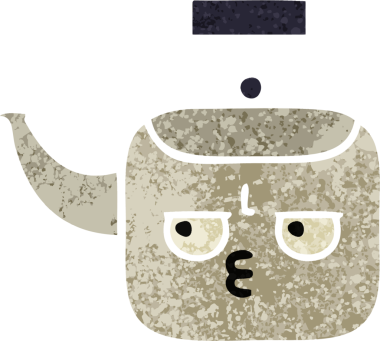 Bir insan tarafından çizilmiş bir çaydanlığın retro çizim tarzı karikatürü