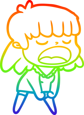 Gökkuşağı gradyan çizgi çizimi Bir insan tarafından yüksek sesle çizilen bir kadın karikatürü