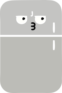 Bir insan tarafından çizilmiş bir buzdolabının düz renkli retro karikatürü