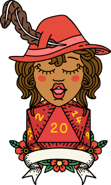 Retro Dövme Tarzı İnsan Ozan Karakteri Bir insan tarafından çizilmiş doğal 20 zar ile