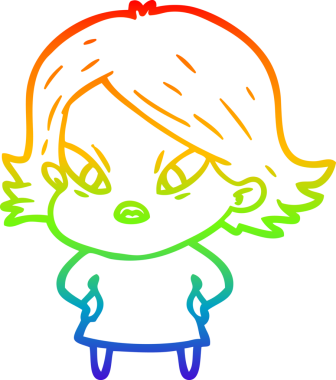 Çizgi film çizen gökkuşağı gradyanı bir insan tarafından çizilmiş stresli kadın.