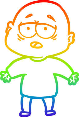 Gökkuşağı gradyan çizgi çizimi bir insan tarafından çizilmiş yorgun kel bir adam