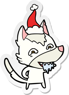 Bir insan tarafından çizilmiş Noel Baba şapkası takan aç bir kurdun el yazısı.