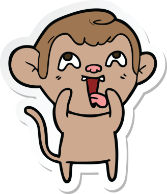 Bir insan tarafından çizilmiş çılgın bir maymun çıkartması.