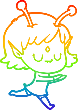 Gökkuşağı gradyan çizgisi bir insan tarafından çizilmiş uzaylı bir kızın çizimi