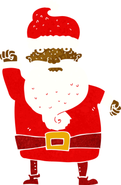 Bir insan tarafından çizilmiş kızgın Noel Baba çizgi filmi.