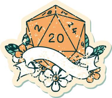 Retro Dövme Biçimi Doğal 20 D20 zar bir insan tarafından çizildi