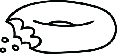 Bir insan tarafından çizilmiş garip çizgi film ısırılmış simit.