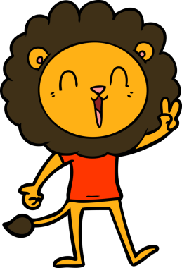 Gülen aslan bir insan tarafından çizilmiş barış işareti veriyor.