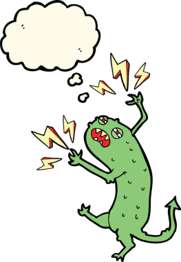 Bir insan tarafından çizilmiş düşünce balonu olan küçük bir canavar.