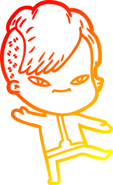 Hipster saç kesimi bir insan tarafından çizilmiş güzel bir çizgi film kızı çizimi.