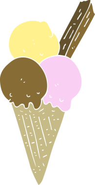 Bir insan tarafından çizilmiş dondurma külahının düz renk çizimi