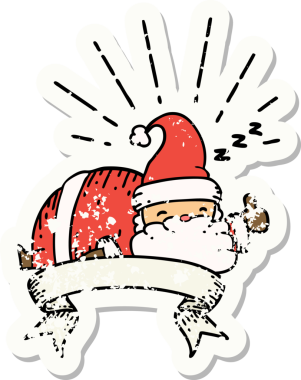 Bir insan tarafından çizilmiş eski dövme stili Noel Baba karakterinin eski bir çıkartması.