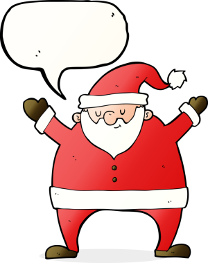 Bir insan tarafından çizilmiş konuşma balonlu Noel Baba çizgi filmi.