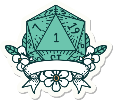 Bir insan tarafından çizilmiş doğal bir d20 zar etiketi.